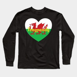 Tonypandy Wales UK Wales Flag Heart Long Sleeve T-Shirt